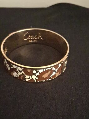 Coach Brown and White Enamel Logo Pattern Bangle Bracelet